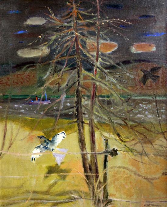 § David McClure (1926-1998) Birds over the Tay in winter, c.1965, 29.5 x 24.5in. Provenance: The Scottish Gallery, David McClure Memori